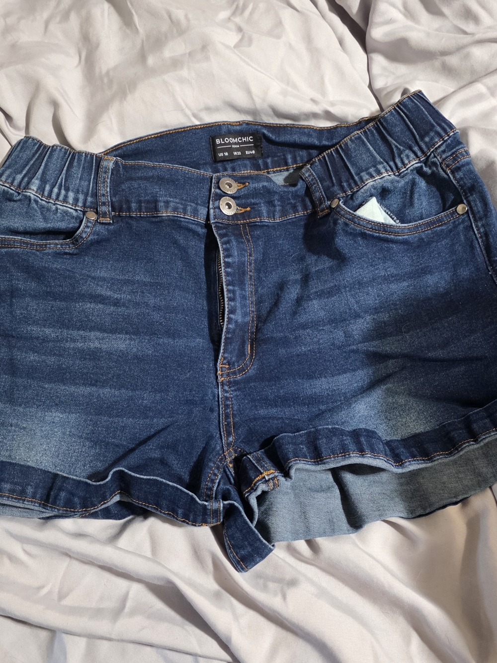 BloomChic Dark Blue Denim Stretch Jean Shorts